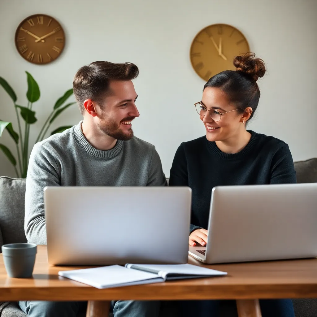 Nederlands koppel dat samen een financiële app bekijkt op hun tablet
