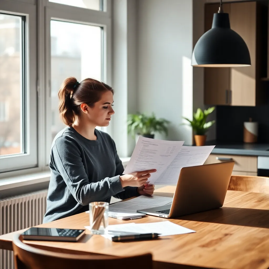 Een stel dat samen thuis hun financiën bespreekt met laptop