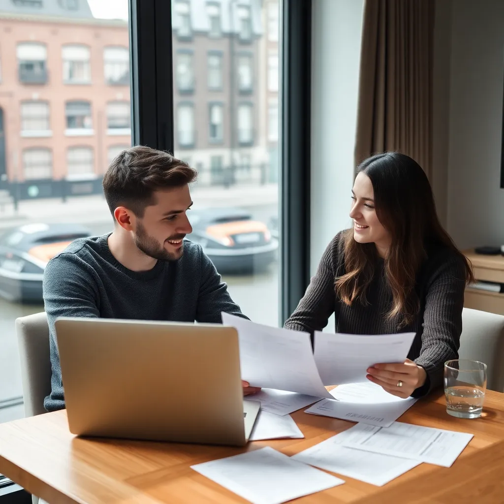 Nederlands stel dat samen hun financiën plant aan een tafel met laptop en documenten