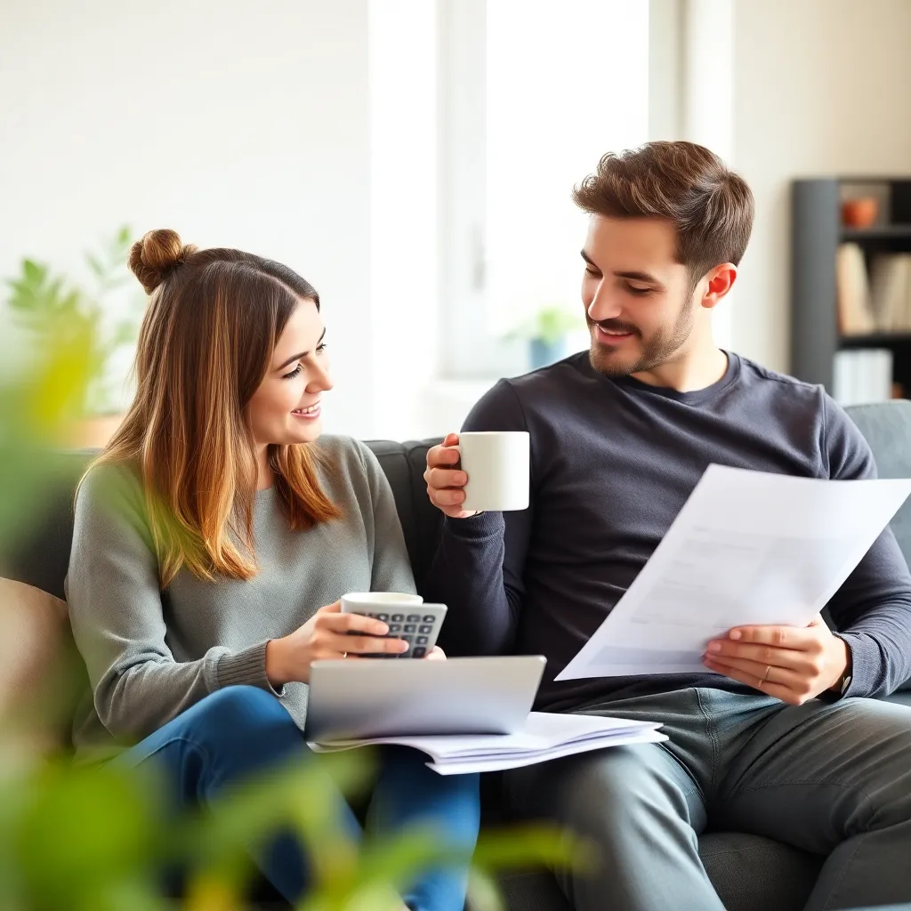 Jong stel bespreekt huisaankoop met documenten